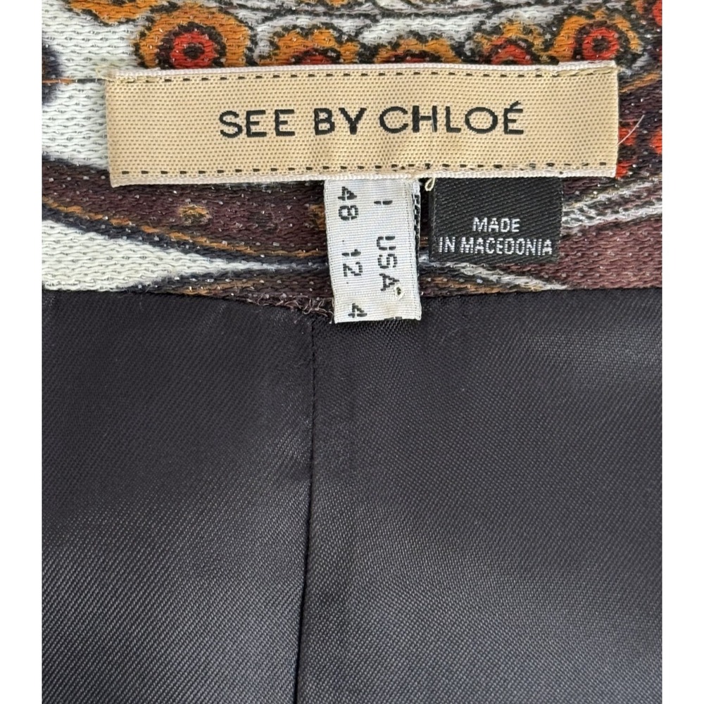 See by Chloé Womens Dress‎ Size 12 Paisley Jacquard Tie Waist Short Sleeve Boho - Picture 10 of 13